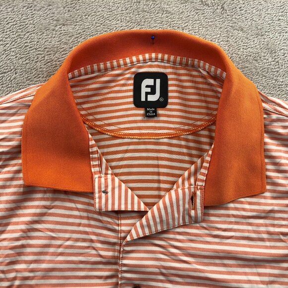 FootJoy Mens Polo Shirt XL Short Sleeve Casual Orange Striped Golf Performance - Picture 6 of 11